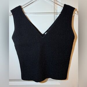 Allie Rose Black Ribbed V-Neck Sleeveless Sparkle  Top Size Large